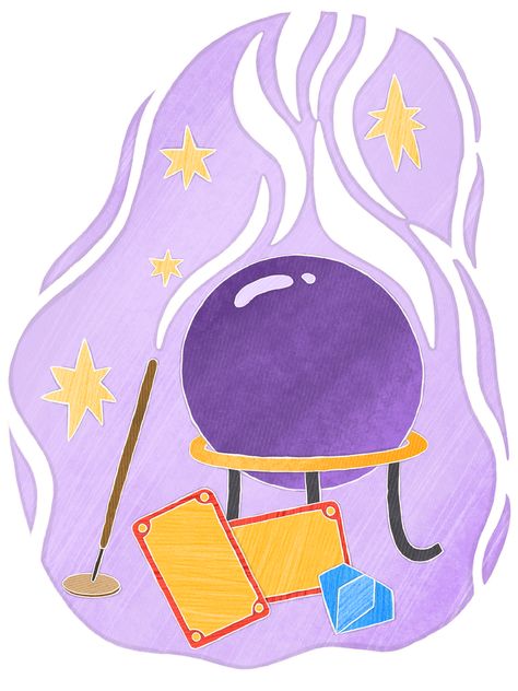 Fortune Telling Illustration, Tarot Clipart, Fortune Illustration, Stick Illustration, Illustration Stars, Esoteric Astrology, Tarot Cards Art Illustration, Incense Burning, Purple Magic