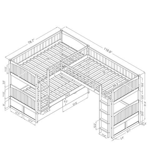 Harriet Bee Gennifer Kids Twin Over Twin Bunk Bed with Drawers | Wayfair Princess Bunk Beds, Unique Bunk Beds, Adult Bedroom Furniture, Corner Bunk Beds, A Loft Bed, Toddler Bunk Beds, Bunk Bed Storage, Triple Bunk Bed, Loft Bed Frame