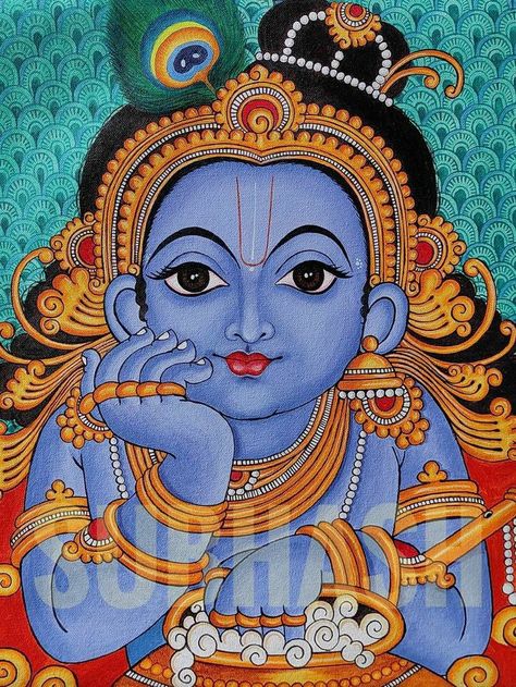 Kerela Murals Paintings Krishna, African Folk Art Paintings, Radha Krishna Kerala Mural Painting, Kerala Mural Art Krishna, Madhubani Paintings Traditional Krishna, Mural Art Kerala, Theyyam Paintings, Kerela Murals Paintings, Theyyam Drawing