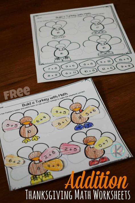 Turkey Math Activities, Thanksgiving Addition, Addition Within 10, Thanksgiving Math Worksheets, Turkey Math, Thanksgiving Activities For Kindergarten, Thanksgiving Math Activities, Thanksgiving Activities Preschool, Fun Thanksgiving Crafts