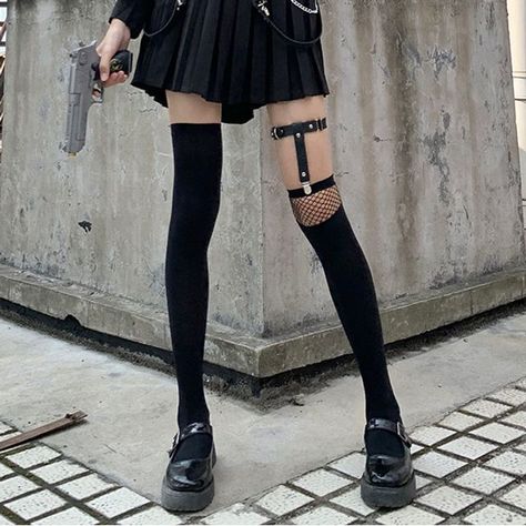 Thigh Garter, Garter Black, Classical Dress, Thigh Socks, Net Stockings, Fishnet Socks, Stockings Outfit, Sock Outfits, Black Fishnets