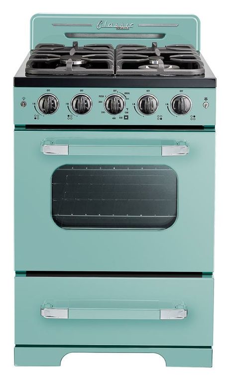 Retro stoves in turquoise, mint green, white and black - with a 30" range coming in 2021 - Vintage Style Appliances, Oven Freestanding, Retro Stove, Unique Appliances, Retro Kitchen Appliances, Retro Refrigerator, Retro Appliances, Convection Cooking, Kitchen Appliance Packages