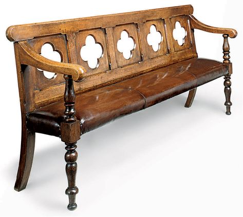 OF GOTHIC STYLE, LATE 19TH CENTURY Victorian Benches, Fancy Furniture, Gothic Revival House, Victorian Age, Hall Bench, Medieval Furniture, Church Pew, Gothic Revival, Gothic Design