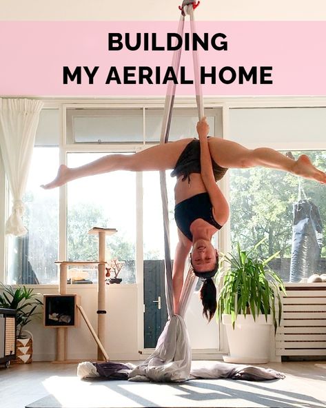 Aerial Yoga Home Set Up, At Home Aerial Silks, Aerial Room Ideas, Aerial Yoga Room At Home, Aerial Rigging At Home, Aerial Silks In Bedroom, Aerial Silks Room, Aerial Silks In House, Arial Silks At Home