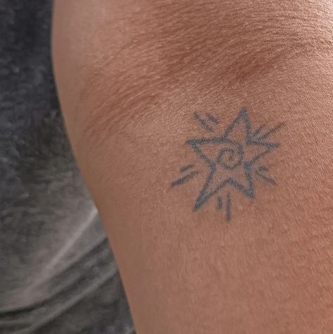 star swirl aesthetic tattoo in Brighton. grunge, cute minimalist stick and poke tattoo idea Swirl Stick And Poke, Swirly Star Tattoo, Swirl Star Tattoo, Star Stick And Poke, Swirl Aesthetic, Stick And Poke Ideas, Star Swirl, Stick Poke, Stick Poke Tattoo