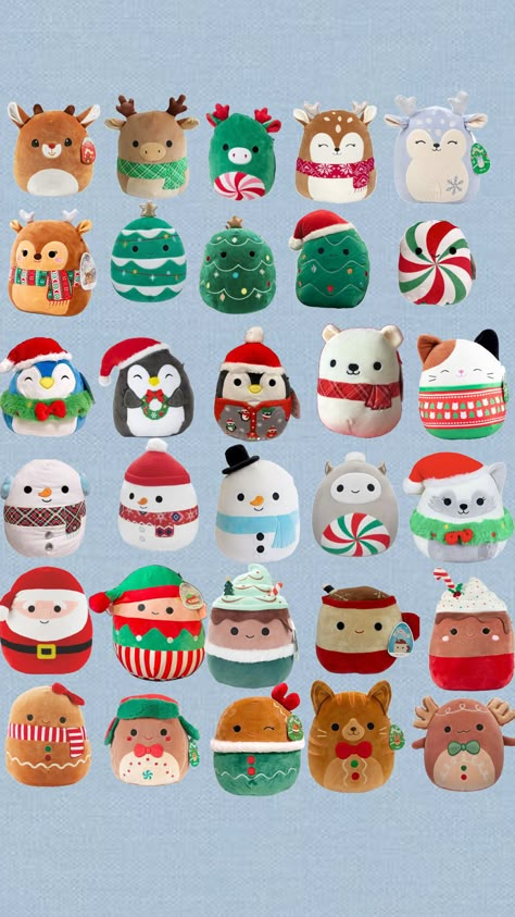 Just Christmas squishmallows :) #christmas #squishmallows #reindeer #snowmen #hotchocolate #christmastree #gingerbread #penguin Squishmallows Christmas, Christmas Squishmallows, Easy Christmas Drawings, Christmas Sleepover, Squish Mallows, Preppy Decal, Girly Christmas Gifts, Christmas To Do List, Jellycat Stuffed Animals