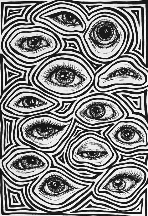 Weird Patterns Design, Black And White Patterns Aesthetic, Optical Illusion Paintings Easy, Optical Art Drawing, Black N White Drawings, Black And White Drawings Aesthetic, Trippy Patterns To Draw, Black N White Art, Black And White Posters Aesthetic