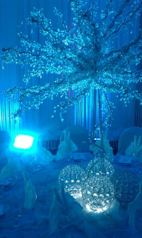 Winter Wonderland wedding Winter Wonderland Wedding Decorations, Wonderland Wedding Decorations, Frozen Wedding, Wonderland Sweet 16, Wonderland Events, Winter Wonderland Theme, Blue Lights, Winter Wonderland Party, Winter Wonderland Wedding