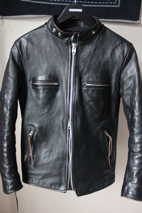 HIMEL BROTHERS Brimaco Cafe Racer In Black Shinki Horsehide | Styleforum Cafe Racer Outfit Men, Cafe Racer Outfit, Racer Outfit, Leather Jacket Outfit Men, Mens Leather Clothing, Biker Jacket Men, Black Stallion, Leather Ideas, Leather Jacket Outfits