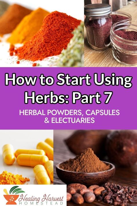 Herbal powders are the most common way to get your herbs, but did you know that you can make your own herbal capsules without all the fillers and potentially stale herbs? Making your own capsules is easy and a great way to take those herbs you don't like the taste of! Herbal powders can also be used to make electuaries! Electuaries are a sweet that kids can easily help you make. #herbalism #herbcapsules #herbalelectuaries #powderedherbs #herbalsweets Herbal Capsules, Learning Herbs, Herbal Vinegar, Herbal Medicine Recipes, Herbal Tonic, Herbal Salves, Essential Oils Herbs, Herbal Tinctures, Herbal Apothecary