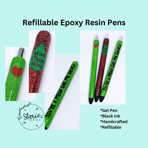 Grinch Epoxy Pen, Epoxy Pens, Resin Pens, Resin Pen, Stink Stank Stunk, Mr Grinch, Green Heart, Glitter Pens, Extreme Heat