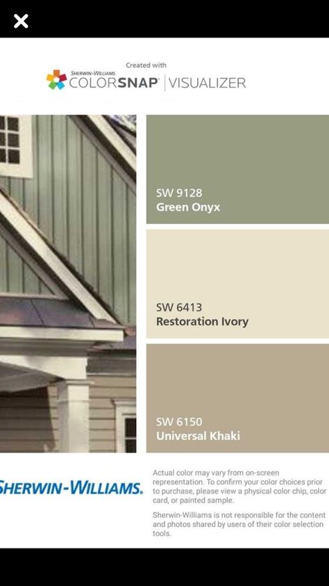 Taupe And Green House Exterior, Sage Green And Brown House Exterior, Sage Green House Exterior Color Palettes, Sage Green House Exterior, Green Home Exterior, Cottage Exterior Colors, Sage Green House, Green Exterior House Colors, Green House Exterior