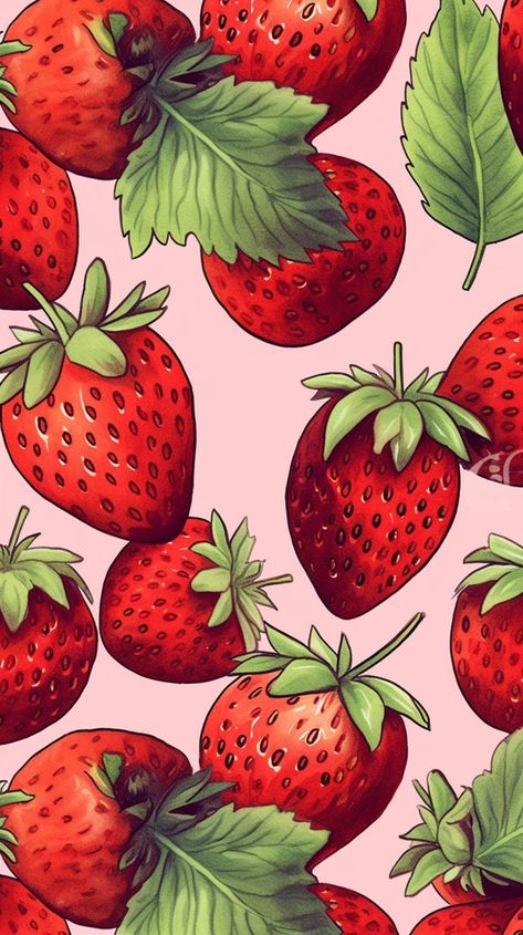 Wallpaper Strawberry Aesthetic, Red Strawberry Wallpaper, Red Phone Backgrounds, Strawberry Pattern Wallpaper, Red Cute Wallpaper, Ipad Wallpaper Red, Strawberry Wallpaper Iphone, Strawberry Lockscreen, Pink Strawberry Aesthetic