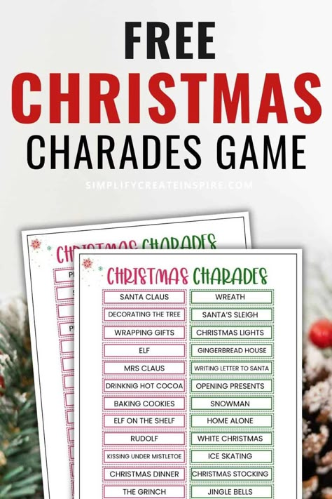 Free Printable Christmas Charades Game (3 Ways To Play) Ladies Meeting Ideas, Party Games For Groups, Christmas Charades Game, Christmas Party Games For Groups, Christmas Eve Games, Easy Christmas Party, Games For Groups, Yule Tide, Christmas Charades