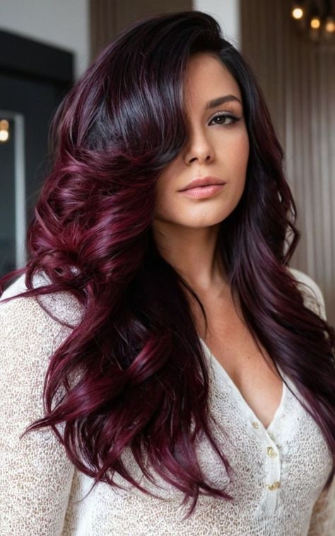 Dark Cherry Hair Color, Dark Cherry Hair, Red Hair Styles, Dark Burgundy Hair, 40 Hairstyles, Cherry Hair Colors, Wine Hair Color, Mahogany Hair, Magenta Hair