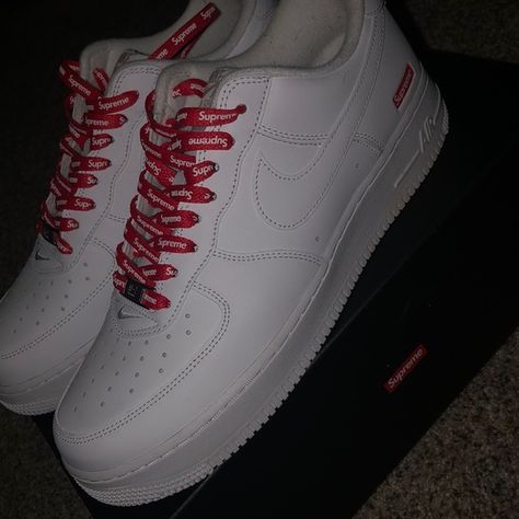 Supreme AF1s Rapper Outfits, Red Lace, Nike Air Force Sneaker, Mint Condition, White Lace, Christian Dior, Air Force, Original Box, Sneakers Nike