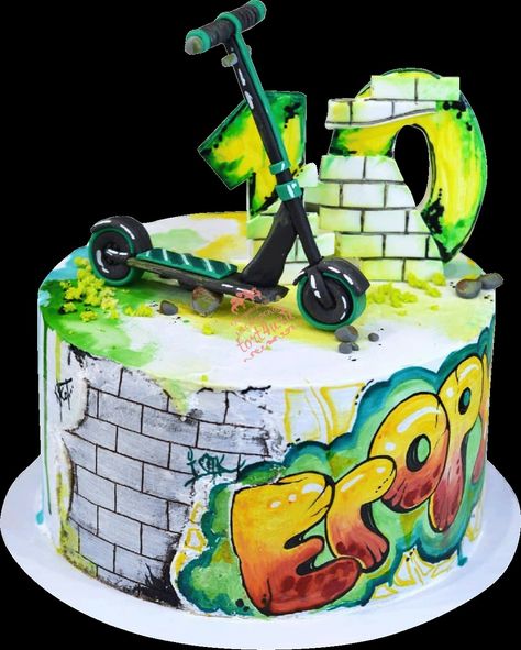 Scooter Birthday Cake, Scooter Birthday Party Ideas, Scooter Cake, Skateboard Cake, Graffiti Party, Teen Cakes, 9th Birthday Parties, 3d Cake, Fondant Tutorial