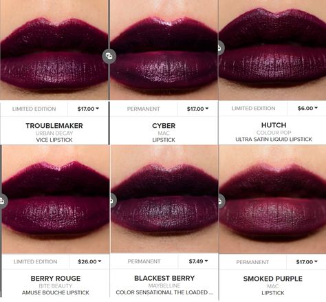 Maybelline Swatches, Dark Berry Lipstick, Vampy Lipstick, Vogue Makeup, Lip Shades, Berry Lipstick, Makeup 101, Lipstick Shade, Dark Lipstick