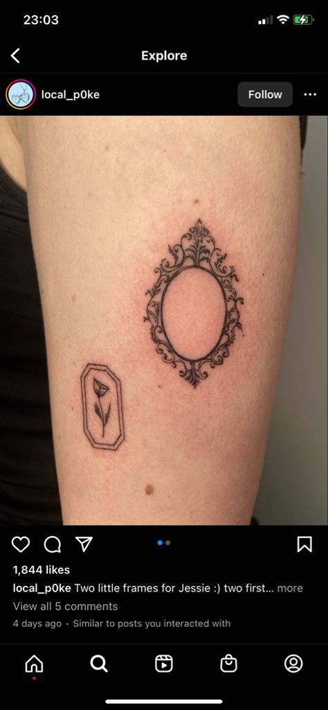 Mirror Tattoo Simple, Mirror Frame Tattoo, Oval Frame Tattoo, Handheld Mirror Tattoo, Antique Mirror Tattoo, Mirror Tattoo Vintage, Antique Frame Tattoo, Mirror Tattoo Design, Hand Mirror Tattoo