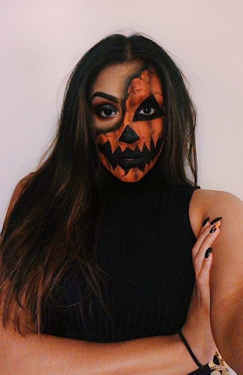 Jack O Lantern Faces Makeup, Jack O Lantern Face Paint, Jackolantern Makeup, Jack O Lantern Makeup, Halloween Makeup Pumpkin, Easy Pumpkin Faces, Halloween Maquillaje, Holloween Makeup, Makeup Scary