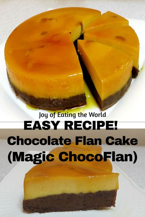 Chocolate Flan Cake (ChocoFlan/Bolo Pudim)- Cake and flan in every bite, drizzled with caramel sauce! Easy yet impressive dessert recipe! As the name implies, Chocolate Flan Cake (ChocoFlan) is a two-in-one dessert. It combines two classic desserts in one, half flan (pudding or pudim) and half chocolate cake with a caramel topping, an absolutely delicious dessert you’ll surely falling love with. Easy Choco Flan Recipe, Impossible Cake Chocolate Flan, Chocolate Flan Cake Easy, Cocoa Flan Cake, Chocolate Flan Cake Recipe, Flan Chocolate Cake, Choco Flan Cake Recipes, Choco Flan Recipe Easy, Chocoflan With Box Cake