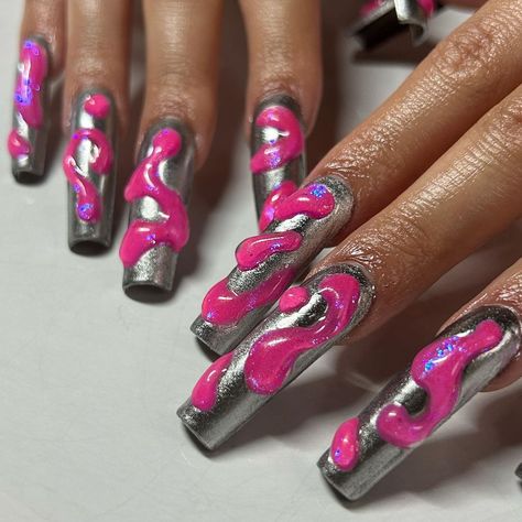 💞chrome lava lamp nails💞 really had fun doing these, getting my groove back and re-opening bookings soon 🥹💗 #gelxnails #chromenails… | Instagram Lava Lamp Nails, Lava Nails, Lamp Nails, Grunge Nails, Nail Sets, Girls Nails, Nail Inspiration, Chrome Nails, 3d Nails