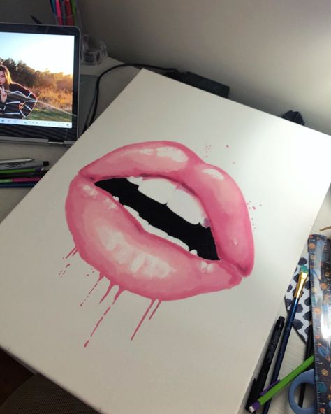 Painting Ideas On Canvas Intermediate, Lip Painting Easy, Lips Painting Easy, Lip Painting, Painting Of Lips, Lips Painting Acrylic, Girly Paintings On Canvas Easy, Lip Painting Canvases Easy, Painting Lips Acrylic