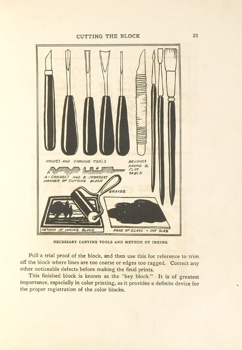 from: Block Printing in the School by William Seltzer Rice. Printmaking Tools, Inking Illustration, Linocut Tools, Lino Carving, Woodcut Printing, Silkscreen Printing, Legion Of Honor, Southwest Print, Screen Printing Art