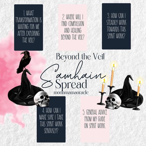 Samhain Card Spread, Samhain Oracle Card Spread, Samhain Tarot Spread, Samhain Spread, Witchy Notes, Tarot Layouts, Samhain Tarot, Witchy Inspiration, Communicate With Spirits