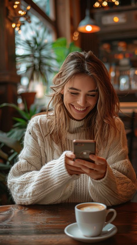 Cozy #CoffeeMoment: Young #woman enjoying a #pleasurable break with a #warm coffee at a #rustic cafe, absorbed in her #smartphone. #smiling #aiart #aiphoto #stockcake ⬇️ Download and 📝 Prompt 👉 https://stockcake.com/i/cozy-coffee-moment_495921_980919 Cozy Branding Photoshoot, Coffee Bar Photoshoot, Coffee House Photoshoot, Coffeehouse Photoshoot, Coffee Shop Portraits, Coffee Shop Headshots, Coffee Shop Branding Photoshoot, Winter Portraits Woman, Cozy Photoshoot Ideas