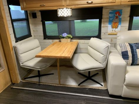 22 RV Owners Who Replaced Their Dining Booth | RV Inspiration Small Electric Fireplace, Rv Dinette, Folding Bar Stools, Renovated Rv, Camper Furniture, Trailer Redo, Pub Dining Set, Booth Seat, Rv Sofas