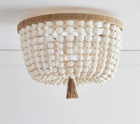 Dahlia Kids Flush Mount Light | Pottery Barn Kids Dahlia Chandelier, Kids Ceiling Lights, Wood Bead Chandelier, Pottery Barn Inspired, Moroccan Lamp, White Chandelier, Playroom Furniture, Beaded Chandelier, Farmhouse Lighting