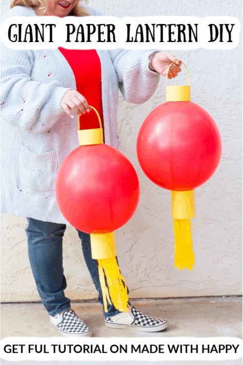 Giant Paper Lantern DIY. Chinese New Year Paper Lantern. Paper Lantern DIY. Chinese New Year Crafts Paper Lantern Diy, Chinese Drum, New Year Crafts, Balloon Lanterns, Lantern Paper, Chinese Party, Paper Flower Wall Hanging, Lantern Diy, Daisy Troop