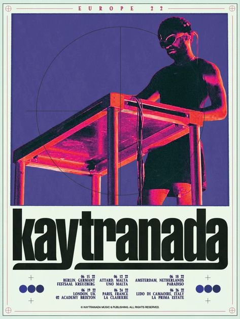 Designed some alternate tour posters for Kaytranada’s Europe tour! #FlyerDesign #Flyer #Design #FlyerDesignInspiration #CreativeFlyerDesign #FlyerDesignIdeas #FlyerDesignTrends 80 Poster Design, Concert Posters Aesthetic, Vintage 90s Posters, 90s Tour Poster, Dance Party Poster Design, Graphic Design Concert Poster, Comedy Tour Poster, Artist Tour Poster, Vintage Tour Posters