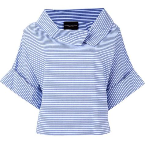 Erika Cavallini  'Achir' pinstriped collar fold wide sleeve blouse (€360) ❤ liked on Polyvore featuring tops, blouses, blue, cotton blouses, sleeve top, sleeve blouse, blue blouse and blue top Unique Blouse Designs Stylists, Wide Sleeve Blouse, Blouse Cotton, Unique Blouse Designs, Unique Blouse, African Wear, Cotton Blouse, Fashion Design Clothes, African Fashion Dresses