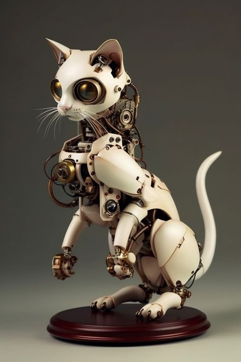 Steampunk Machines, Steampunk Book, Steampunk Robot, Steampunk Animals, Robot Cat, Mechanical Animals, Robot Animal, Steampunk Cat, Cyborgs Art