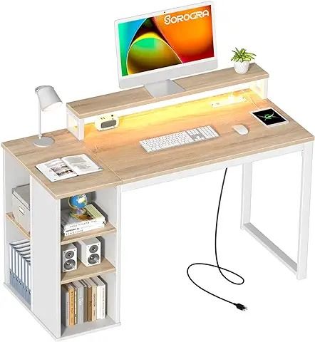 Amazon.com: Desk With Shelves Bedroom Workstation, Stand For Bedroom, Desk With Led Lights, Desk With Monitor Stand, Small Writing Desk, Desk With Monitor, Computer Desk With Storage, Small Computer Desk, Small Computer