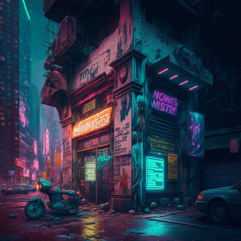 Cyberpunk Coffee Shop, Cyberpunk Building Concept Art, Cyberpunk Market, Cyberpunk Interior Design, Cyberpunk Post Apocalyptic, Cyberpunk Room, Cyberpunk Dystopia, Post Apocalyptic City, Sonic Underground