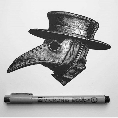 Noir Tattoo, Doctor Tattoo, Ink Drawing Techniques, People Drawings, Stippling Art, Mask Drawing, Drawings Ideas, Plague Doctor, Ink Drawings