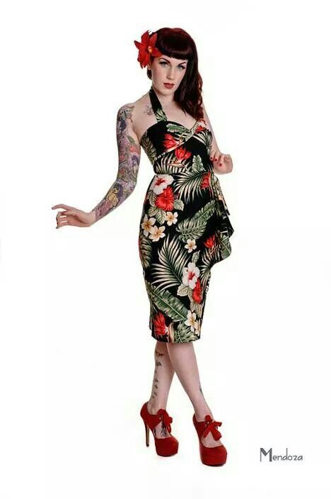 Tiki dress Tiki Fashion, Dynamite Clothing, Waterfall Dress, Rockabilly Looks, Tiki Dress, Rockabilly Girl, Rockabilly Outfits, Fairytale Fashion, Pin Up Outfits