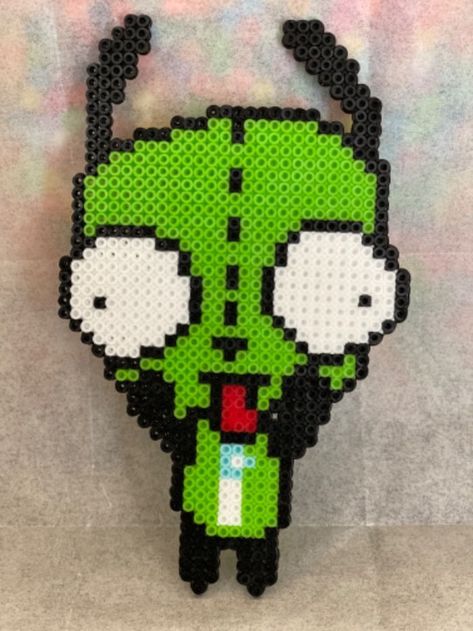 Gir Perler Bead Pattern, Gir Invader Zim Perler Beads, Kandi Pixel Art, Perler Bead Pattern Pokemon, Gir Kandi Pattern, Perler Bead Patterns Emo, Spooky Perler Beads, Gir Perler Bead, Fused Beads Patterns