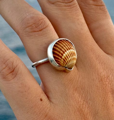 Seashell ring with a shell picked at Barcelona beach. Made by hand in silver 925. The inner diameter of the ring is 16.7mm. Diy Shell Ring, Sea Shell Rings, Silver Clay Ring, Silver Shell-shaped Jewelry Gift, Silver Shell Rings For Beach, Silver Shell-shaped Rings For Beach, Shell Ring, Soldering Jewelry, Rustic Jewelry