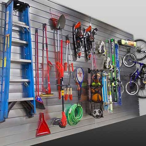 Slatwall Garage, Slat Wall Storage, Aluminum Wall Panel, Garage Wall Shelving, Garage Storage Inspiration, Garage Organization Tips, Wall Storage Systems, Interlocking Design, Garage Renovation