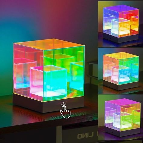 Nryul 3D Art Cube Acrylic lamp,Decorative Table Lamp,Color Changing Touch Lamp,Rechargeable Colorful Modern Night Light for Bedroom Living Room,Party Dinner Decor Creative Lights - Amazon.com Creative Lights, Modern Night Light, Infinity Lights, Art Cube, Dinner Decor, Acrylic Lamp, Creative Lamps, Modern Desk Lamp, Lamp Color