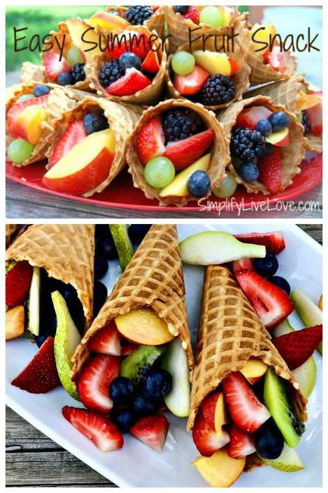 Fruit Boards, Waffle Cone Recipe, Fresh Fruit Desserts, Cone Dessert, Eating Fruit, Fruit Snack, Fruit Cups, Fruit Salad Recipes, Summer Snacks