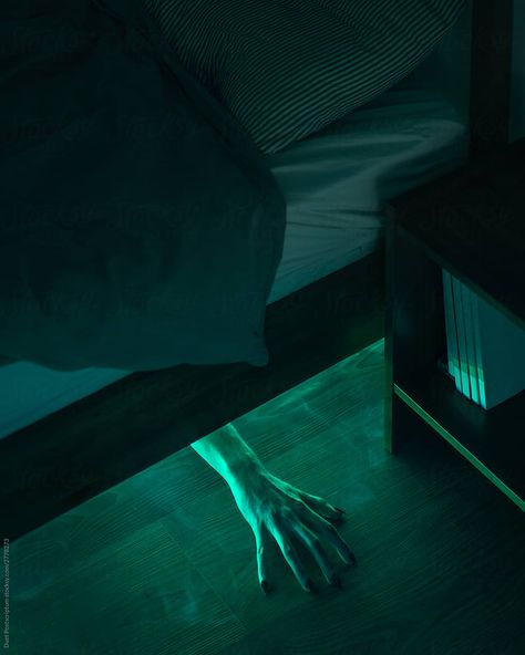 Fear Aesthetics Dark, Monster Under The Bed Art, Mood Dp, Monster Under Bed, Fears Aesthetic, Nightmare Aesthetic, Fear Of Darkness, Monsters Under The Bed, Bed Photography