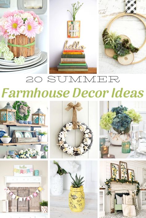 Simple Diy Decor, Beach Theme Centerpieces, Summer Decor Ideas, Spring Mantel Decorating Ideas, Farmhouse Summer Decor, Diy Summer Decor, Summer Farmhouse Decor, Summer Mantel, Summertime Crafts