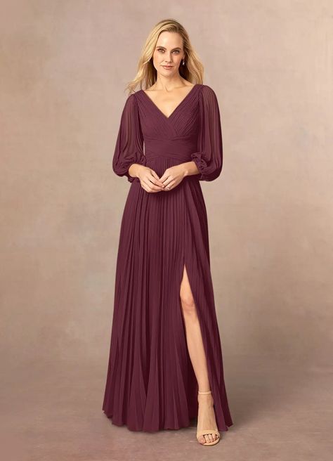 Burgundy Azazie Zahara Burgundy A-Line V-Neck Pleated Chiffon Dress | Azazie Pleated Chiffon Dress, Bride Groom Dresses, Black Order, Groom Dresses, Bride Groom Dress, Pleated Chiffon, Mother Of The Bride Dress, Mom Dress, Groom Dress