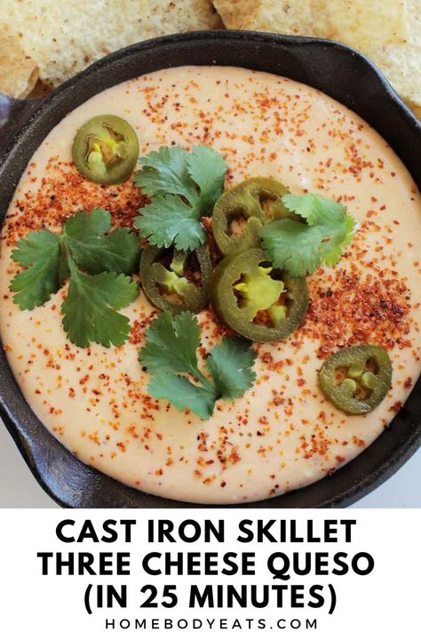 Need an easy and delicious appetizer? Make this three cheese classic yellow queso dip that is sure to be a crowd pleaser! The entire recipe is made using a cast iron skillet on the stovetop. The cream cheese, yellow cheddar, and white cheddar blend together for a perfectly smooth cheese dip. Plus, Tajín seasoning adds the perfect amount of spice to this dish. Yellow Queso Dip, Tajin Seasoning, Queso Blanco Dip, White Queso Dip, Game Day Recipes, Cheese Queso, Queso Dip Recipes, Queso Recipe, Yellow Party