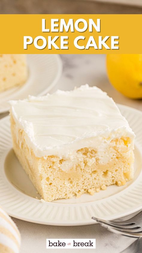 Lemon Poke Cake Recipe, Lemon Poke Cake, Poke Cake Lemon, Lemon Cake Recipe, Poke Cake Recipes, Poke Cakes, Cupcake Frosting, Poke Cake, Cake Slice